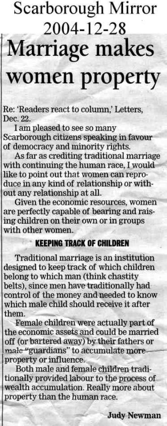 letter to The Scarborough Mirror published 2004/12/24