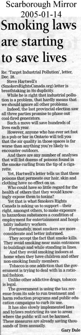 letter to The Scarborough Mirror published 2005/01/14