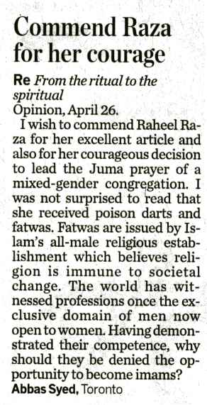 letter to The Toronto Star published 2005/04/28