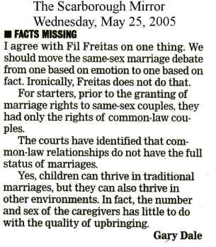 letter to The Scarborough Mirror published 2005/05/25