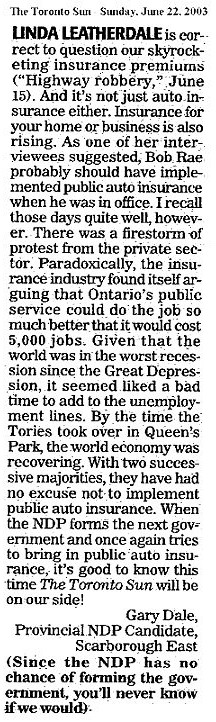 2003-06-16 letter published in Toronto Sun