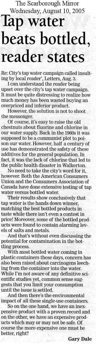 letter to The Scarborough Mirror published 2005/08/10